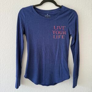 American Eagle Graphic Long Sleeve Shirt Blue Live Your Life Top XS